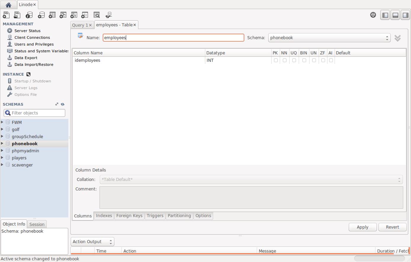 Creating a MySQL table