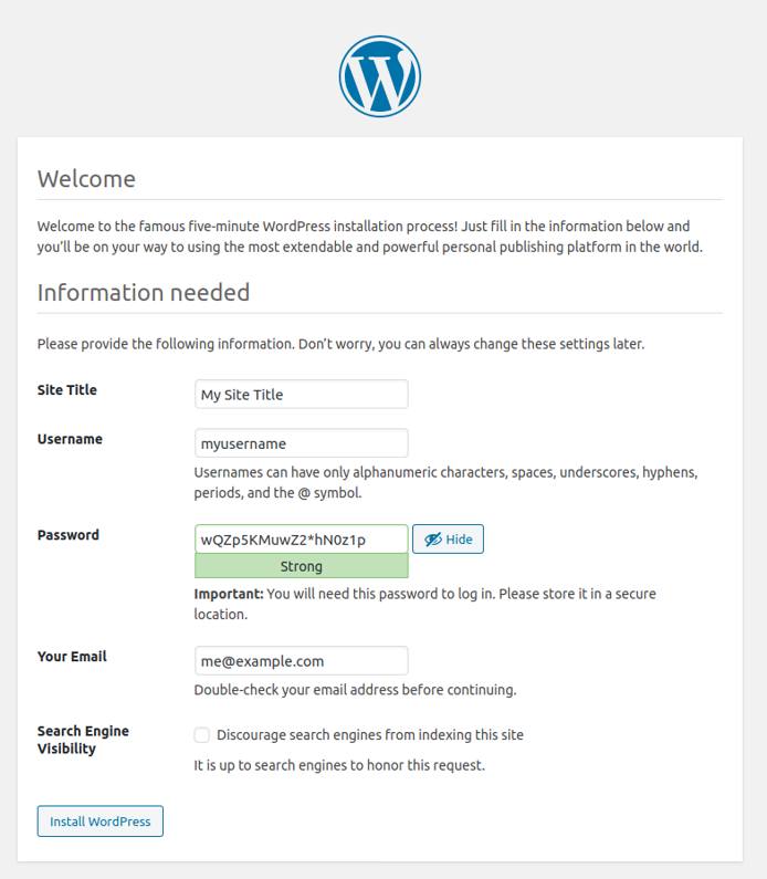 WordPress installation Wizard: Install WordPress